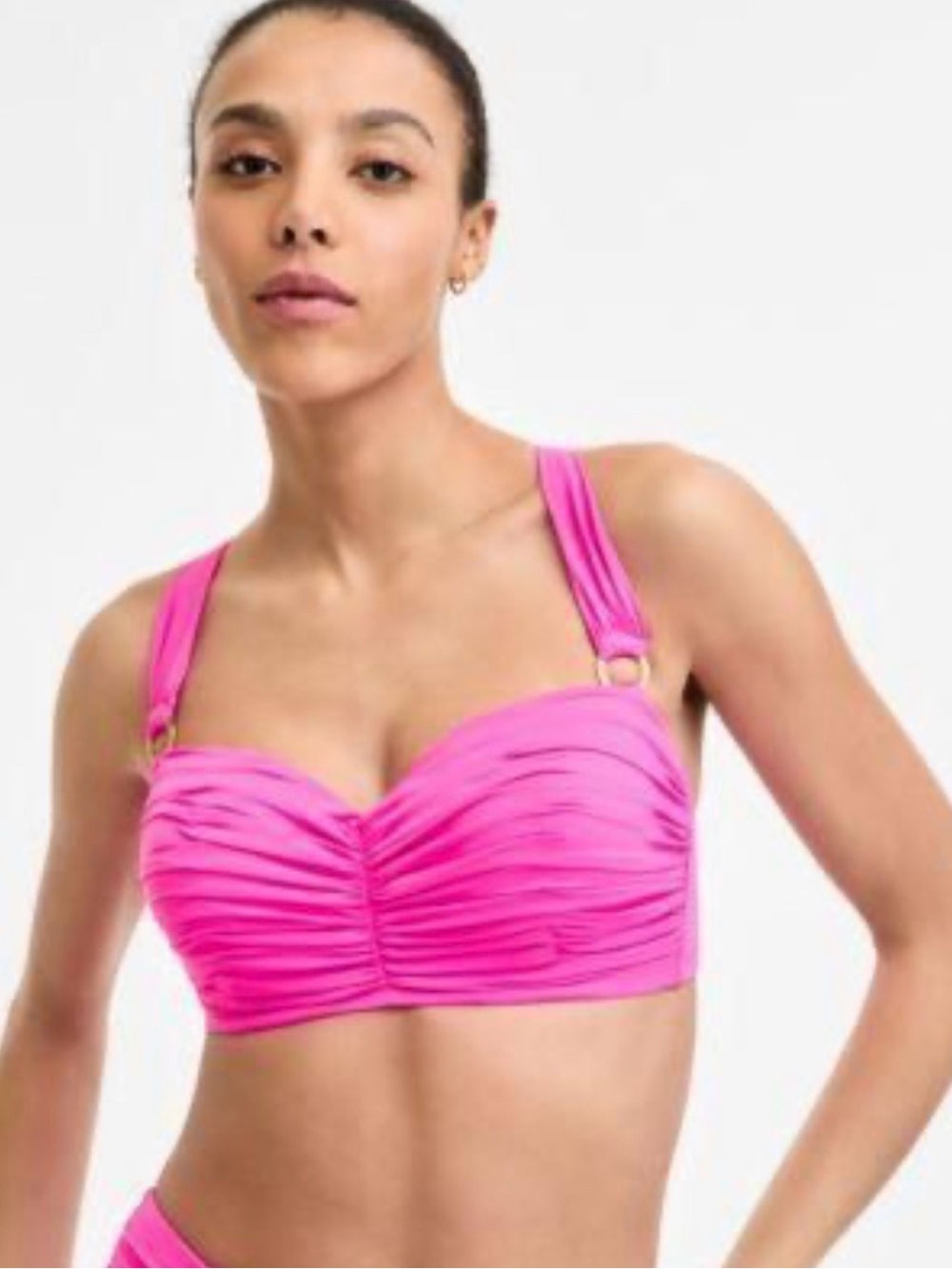 Bleu Rod Beattie Hot Pink Ruched Bandeau Bikini Top with Rings